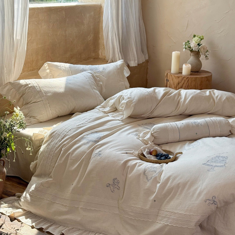 4-piece bedding set made of cotton-linen blend