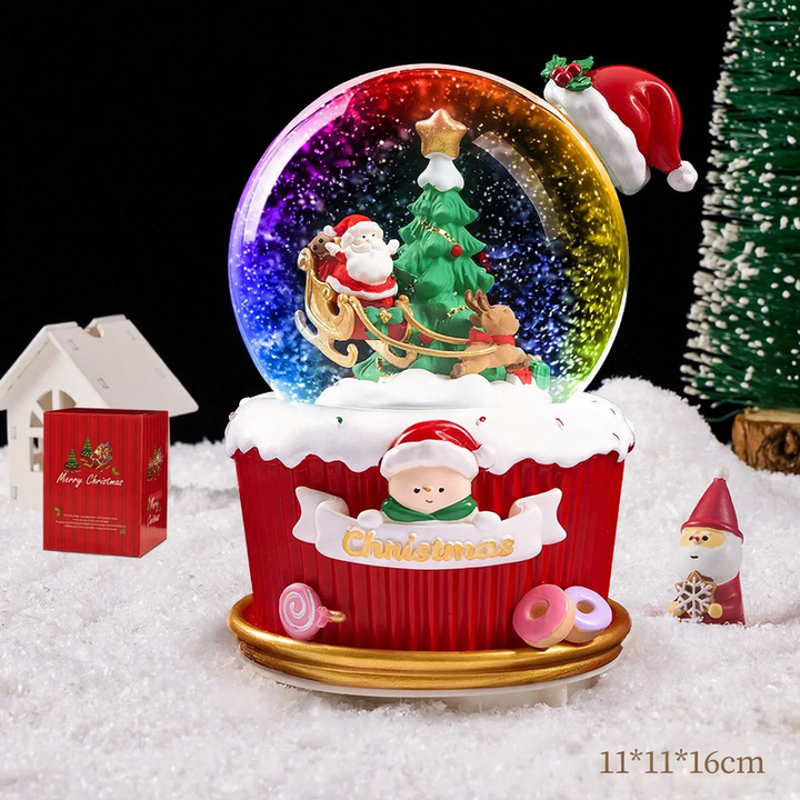 Christmas snow globe with music box and carriage design