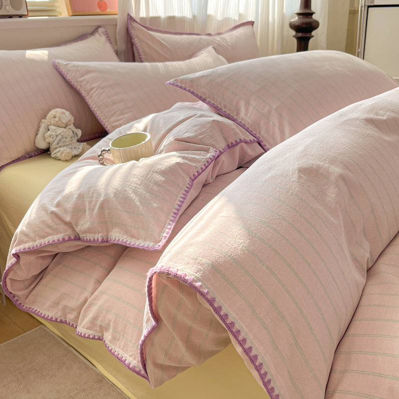 Bedding set made from washable cotton, striped