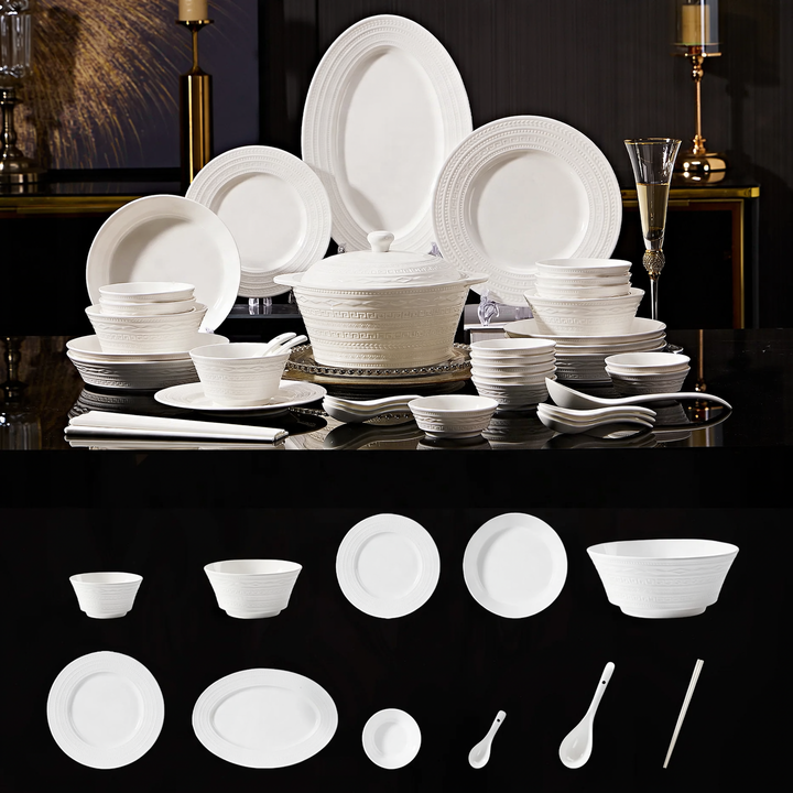Porcelain Dinnerware Set with Gold Rim, Luxury Design