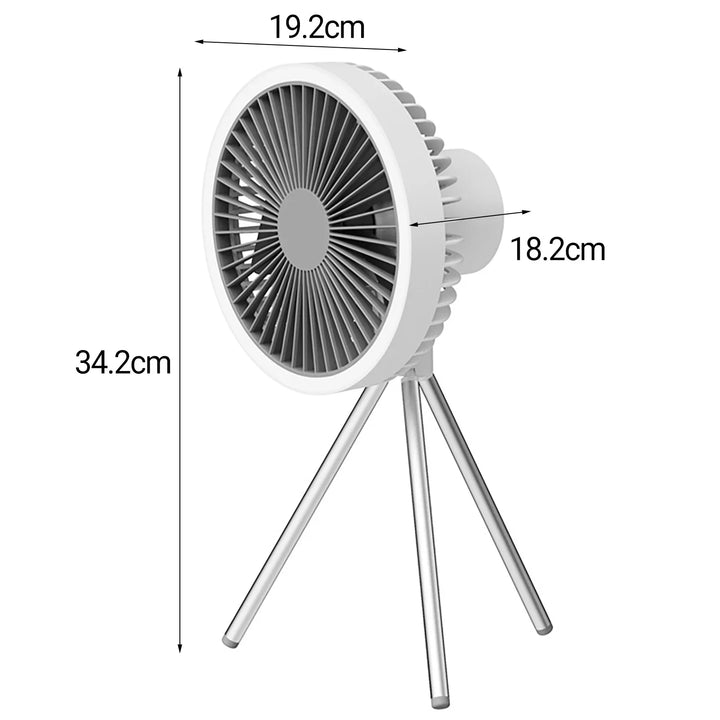Rechargeable 10,000mAh Camping Fan with LED Lighting and Power Bank | Stornfield