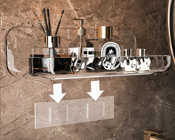 ClearGrip Acrylic Wall Shelf without Drilling – Transparent Bathroom Shelf for Cosmetics, Shampoo & More Stornfield