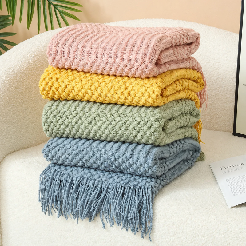Nordic knit blanket with fringes, acrylic, various sizes