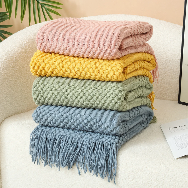 Nordic knit blanket with fringes, acrylic, various sizes