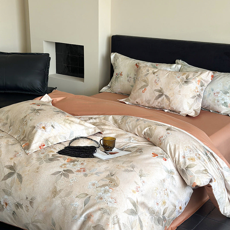Lyocell bedding set, 3–4 pieces, floral pattern