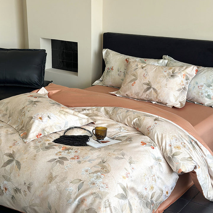Lyocell bedding set, 3–4 pieces, floral pattern