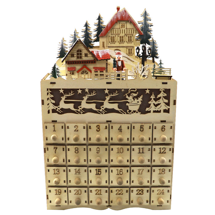 Christmas Advent Calendar made of wood with village scene