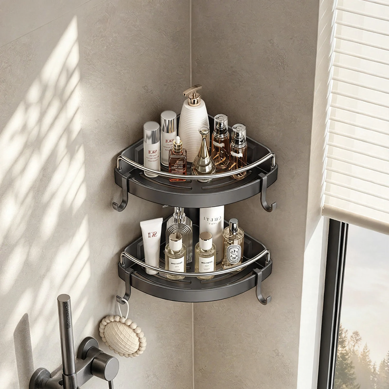 Triangle Corner Shelf for Bathroom, Plastic and Aluminum