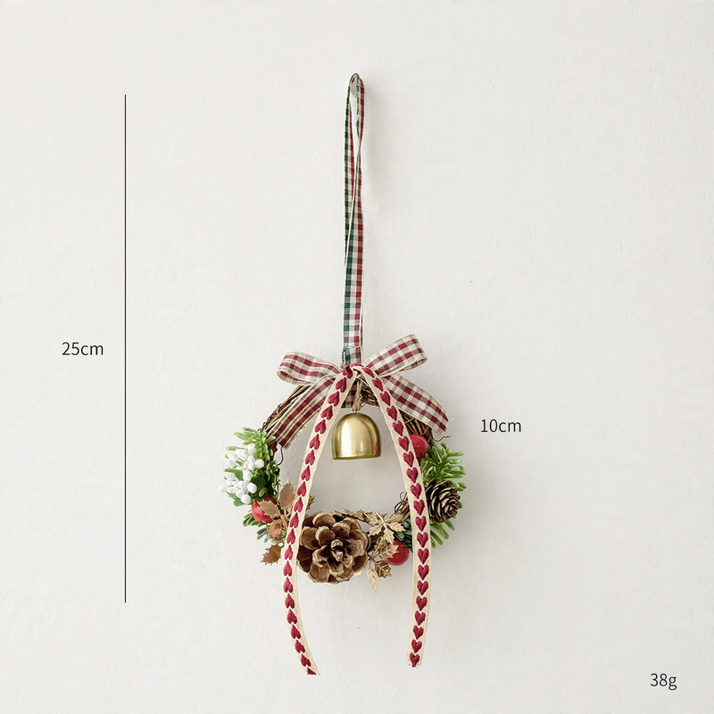 Mini Christmas wreath with pine cones and bells