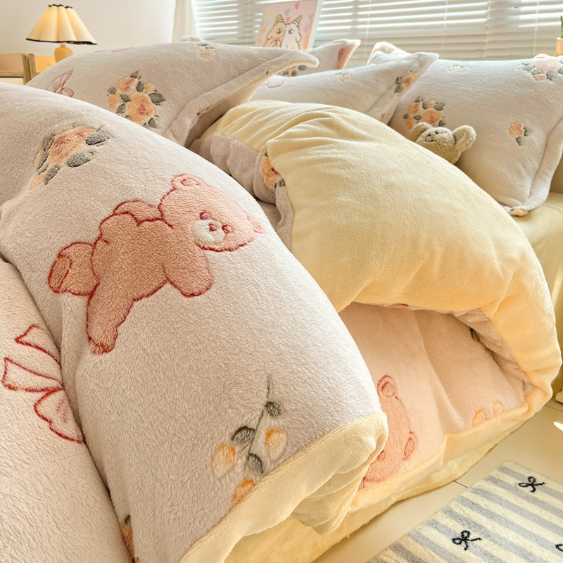 Winter bedding set made of milk fiber fleece, warm and soft