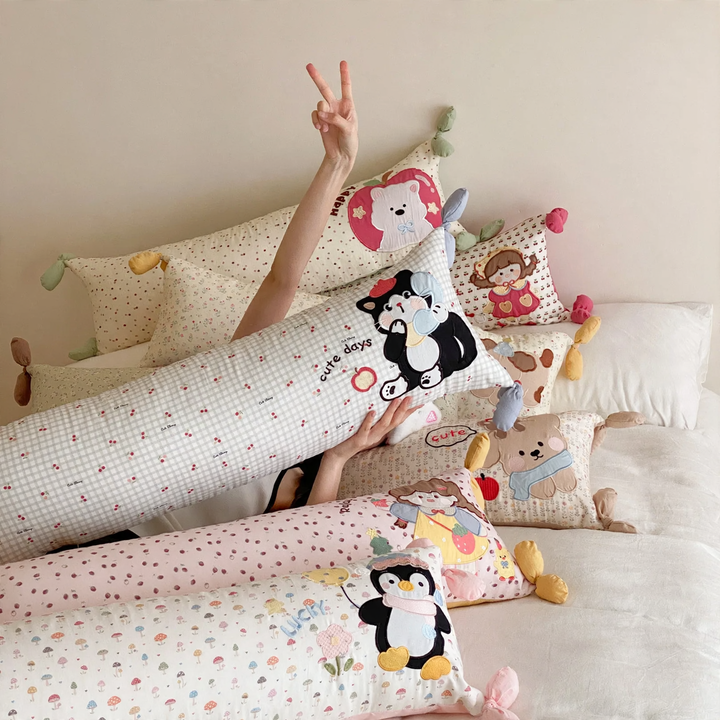 Long cotton nursing pillow, removable cover