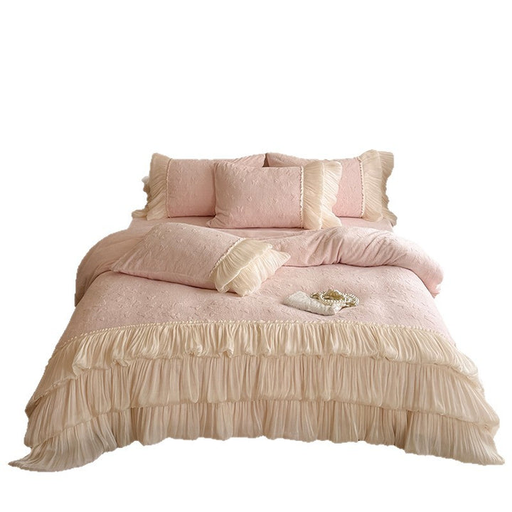 Milk fiber bedding with lace edge, 4-piece