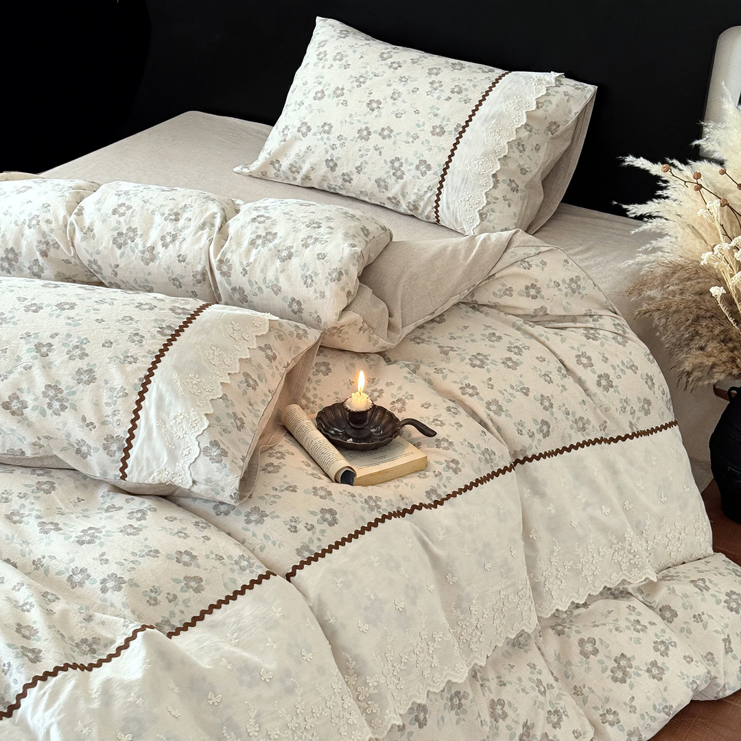 Cotton-linen bedding, 4-piece, butterfly motif
