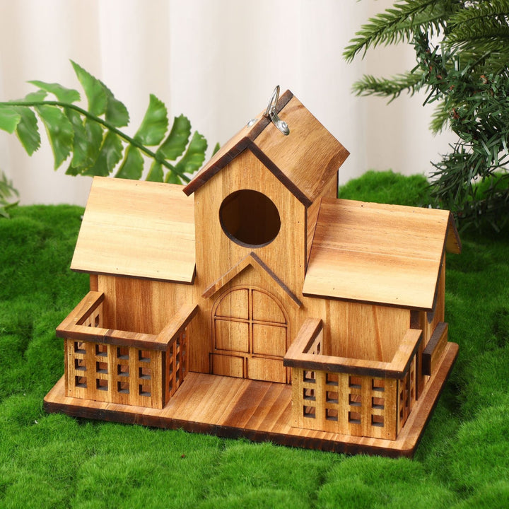 Hanging birdhouse made of pine wood