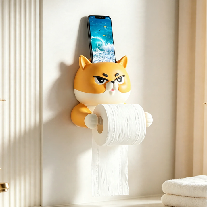 Wall-mounted toilet paper holder, Shiba Inu design