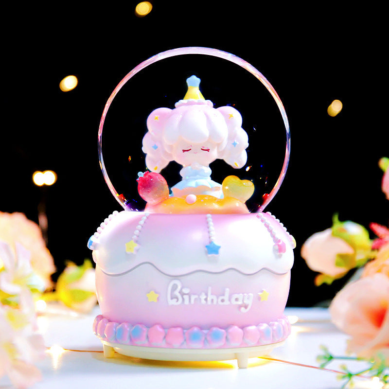 Music box snow globe with light and music