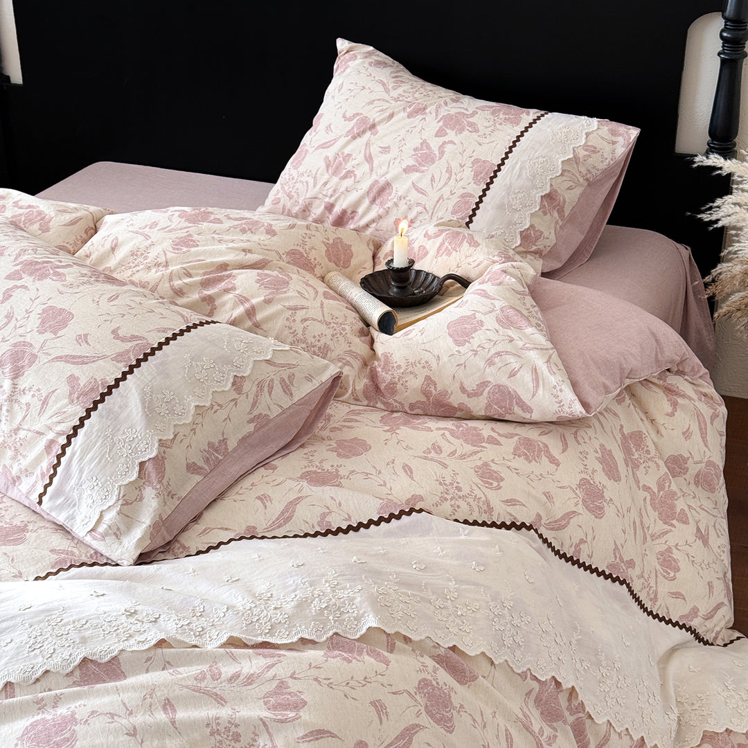Cotton-linen bedding, 4-piece, butterfly motif