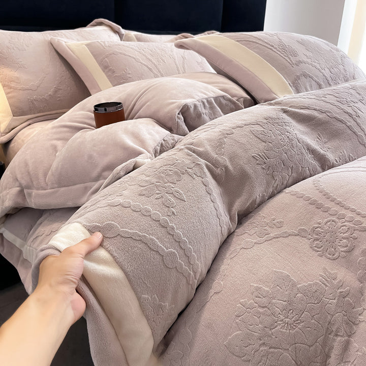 Milk fiber bedding set, 7D embossing, winter
