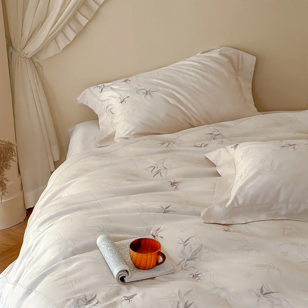 Long-staple cotton bedding set, floral embroidery, elegant
