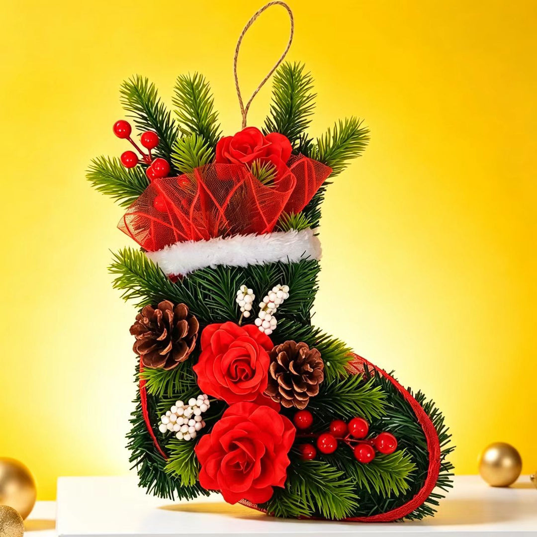 Christmas door wreath in boot shape