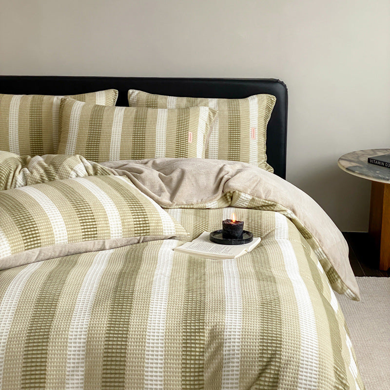 Waffle pattern milk fiber bedding, 4-piece