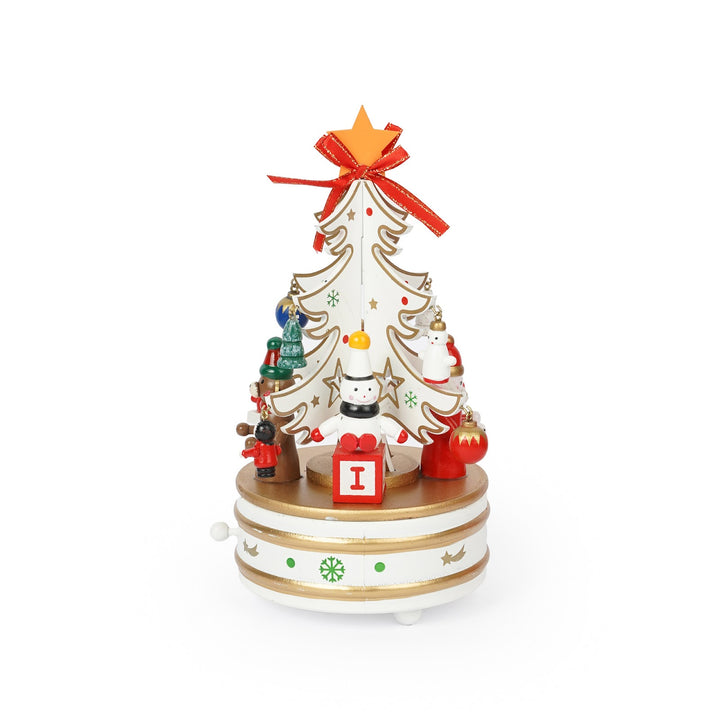 Christmas wooden music box with winding mechanism