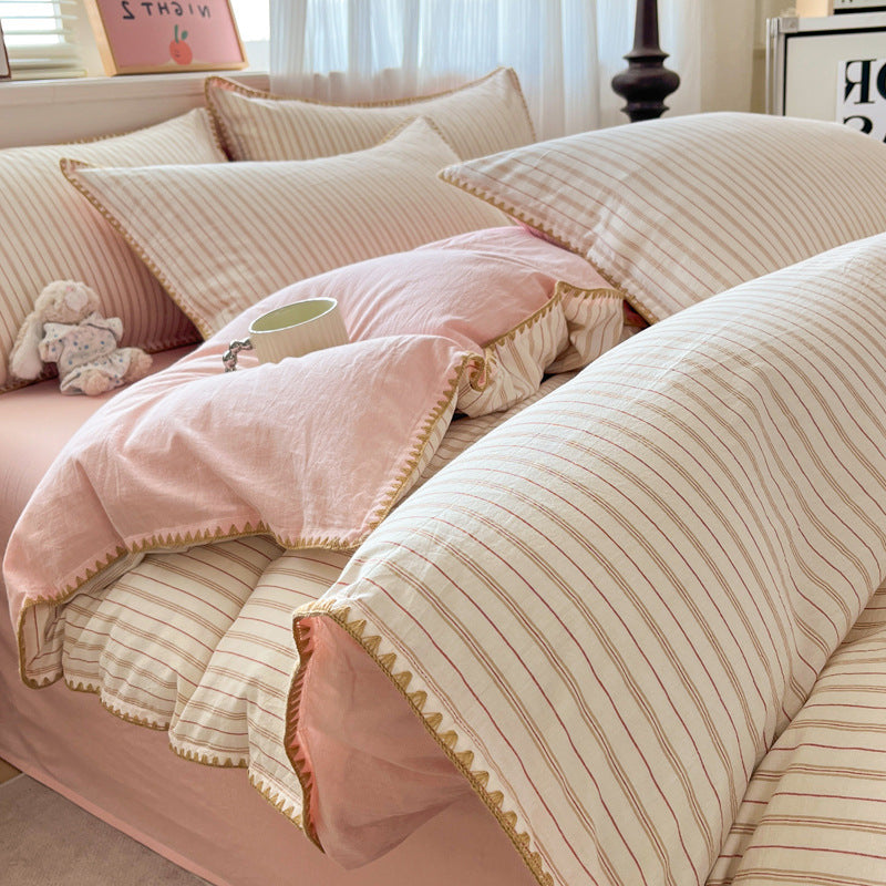 Bedding set made from washable cotton, striped