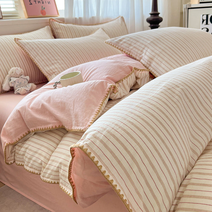 Bedding set made from washable cotton, striped