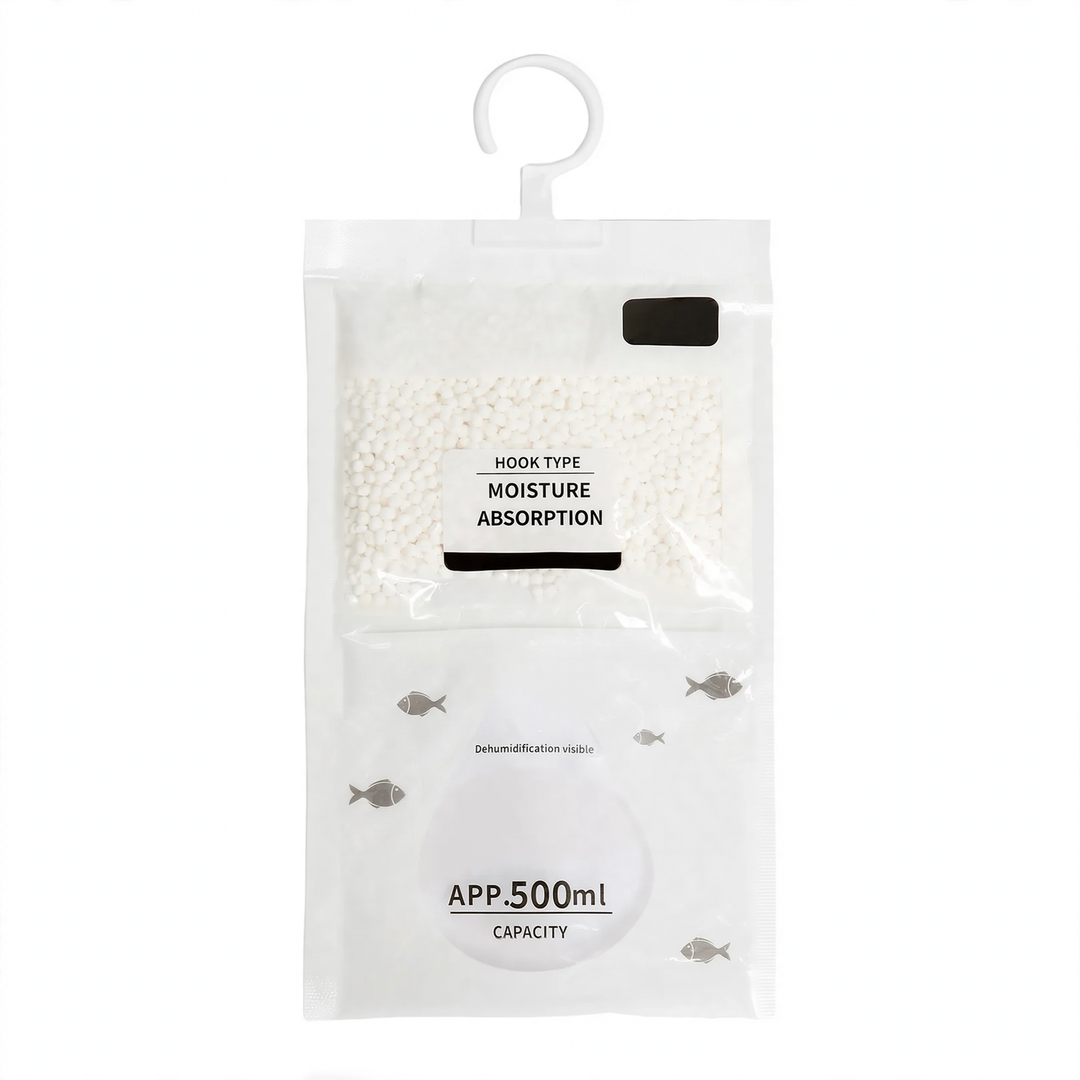 Hanging dehumidifying bag for wardrobes