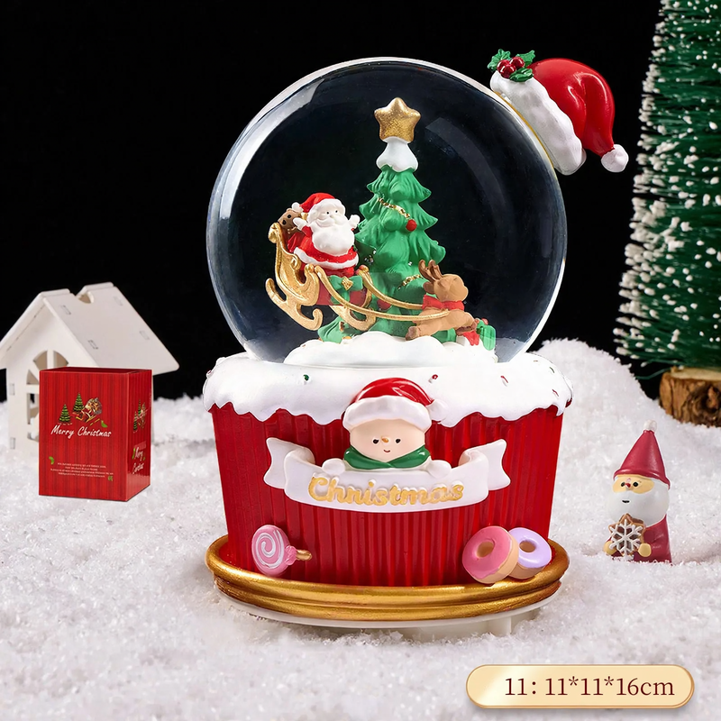 Christmas snow globe with music box and carriage design