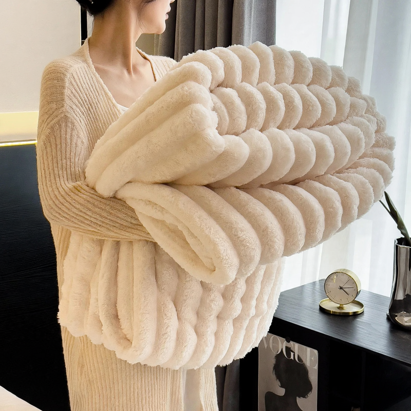 Rabbit fur wool blanket, polyester, Nordic