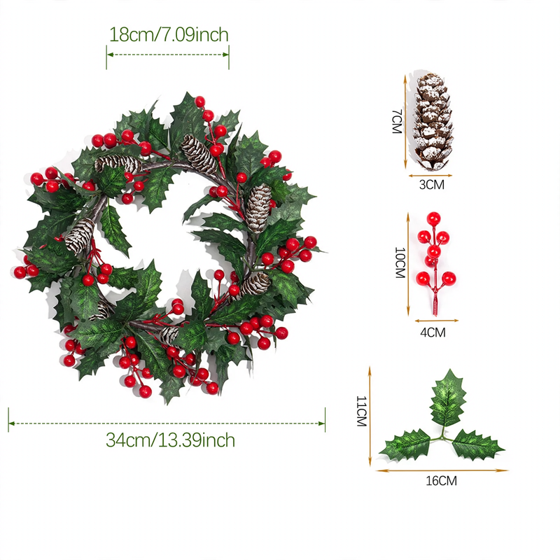 Christmas candle wreath with berries and cones