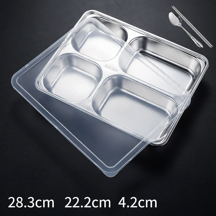 Stainless steel tray with compartments, square
