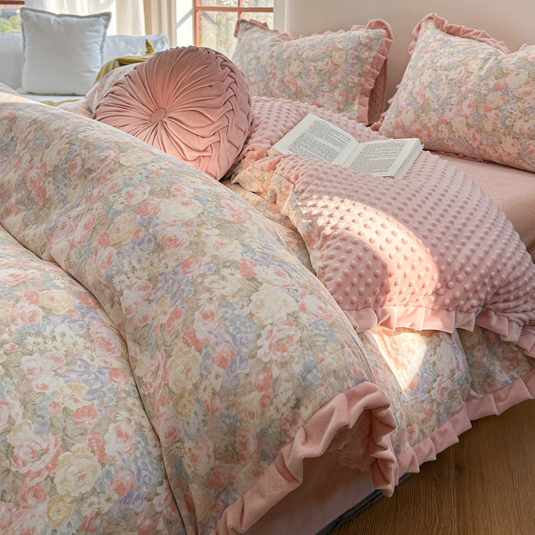 Cotton bedding set, double layer, with fleece inner side