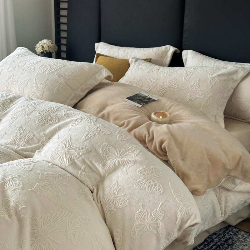 Milk fiber bedding set, 3D embossing, winter