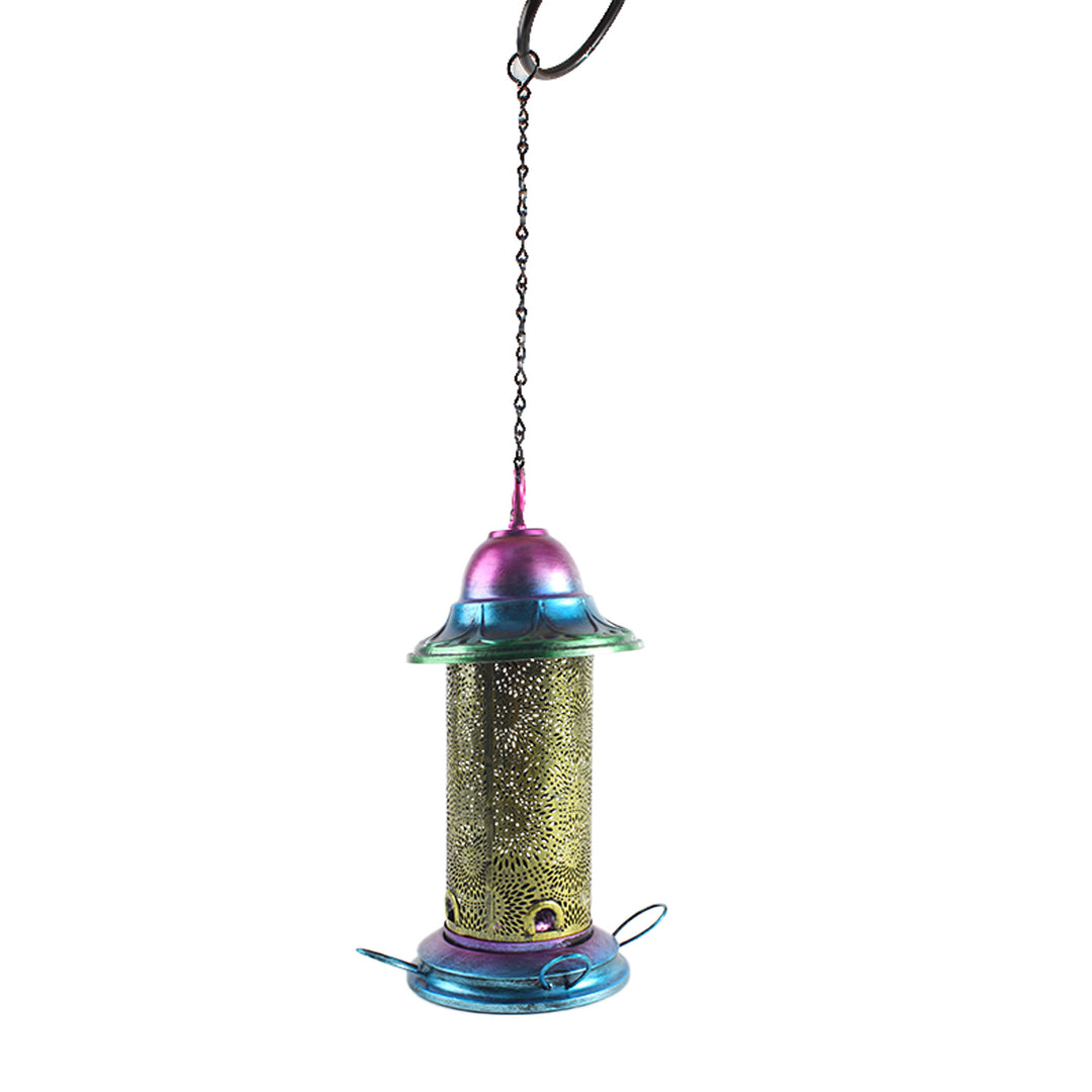 Telescopic metal feed station for the garden