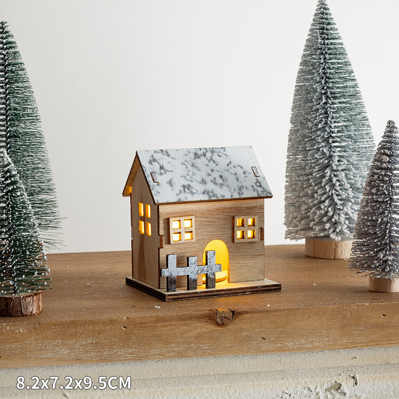 Christmas wooden house decoration sets with LED