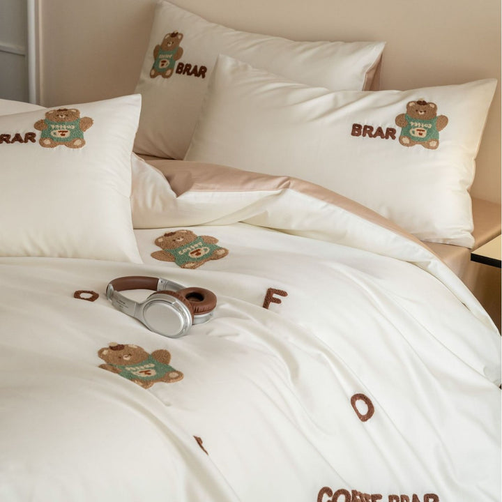 Cotton bedding set, 100 thread count, embroidered