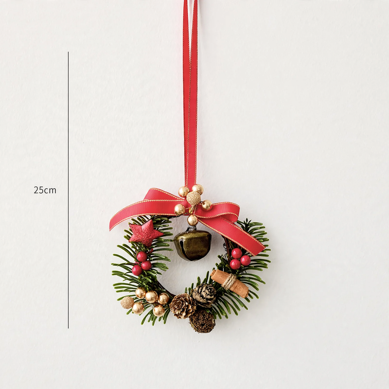 Mini Christmas wreath with pine cones and bells
