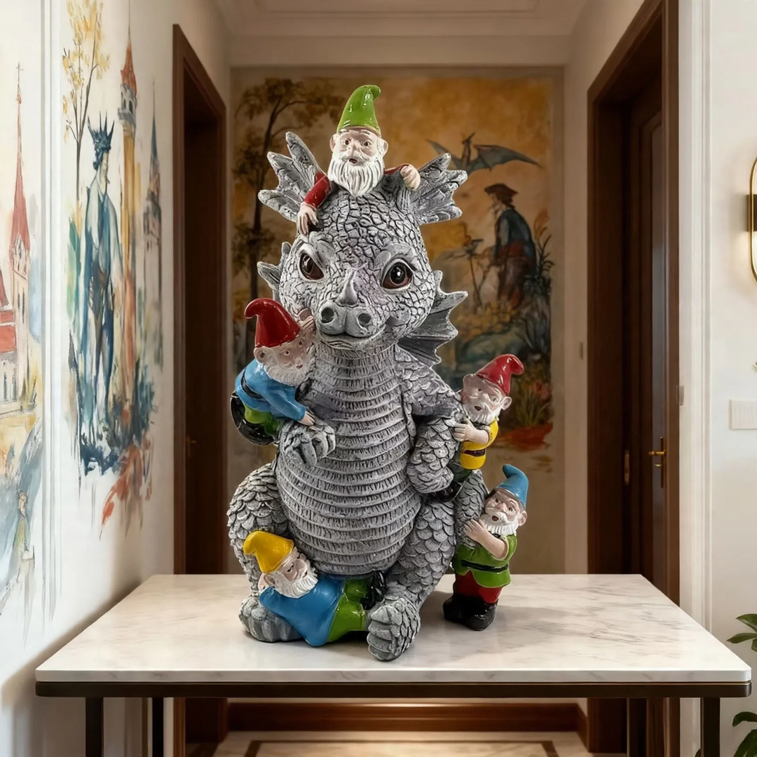 Decorative gnome figures with animals made of resin