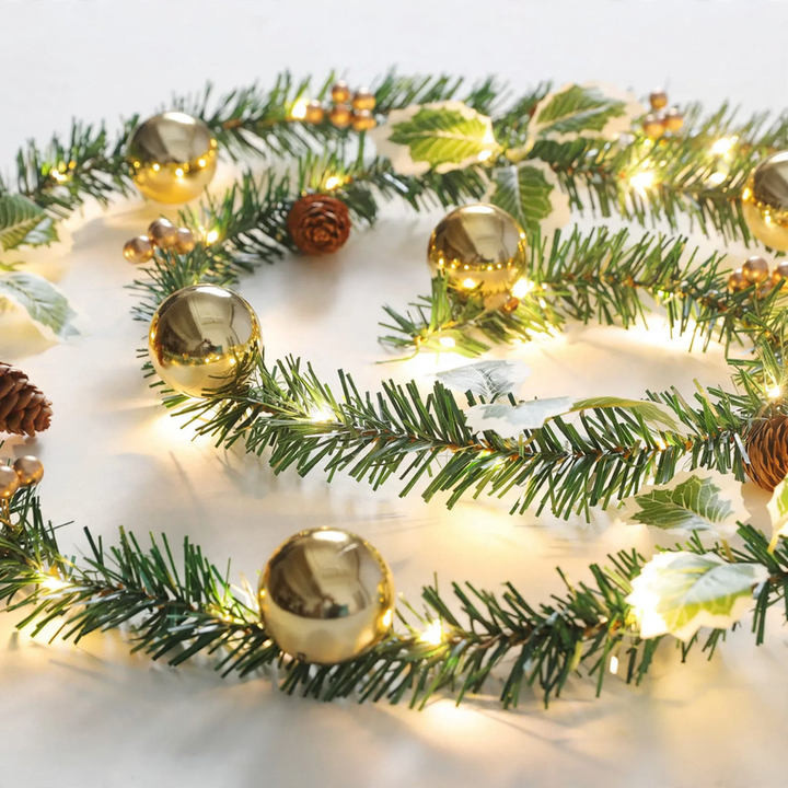 Christmas garlands and wreaths with lighting