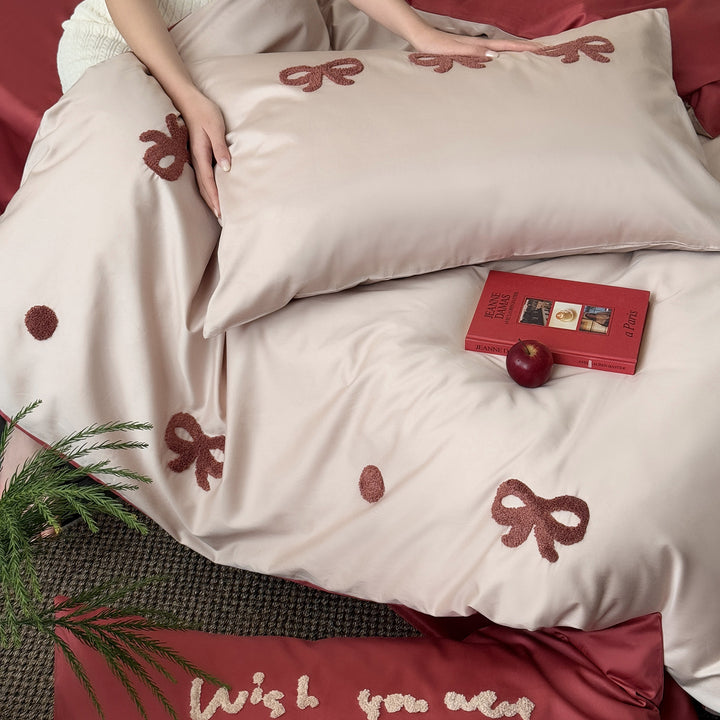 Cotton bedding set with embroidery, 100 thread count