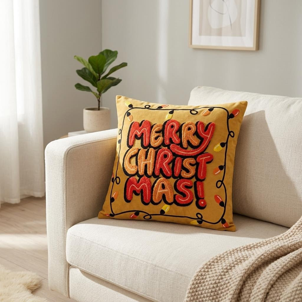 Christmas embroidery cushion cover, 45×45 cm