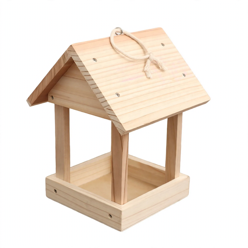 Open birdhouse made of wood as a feeding station