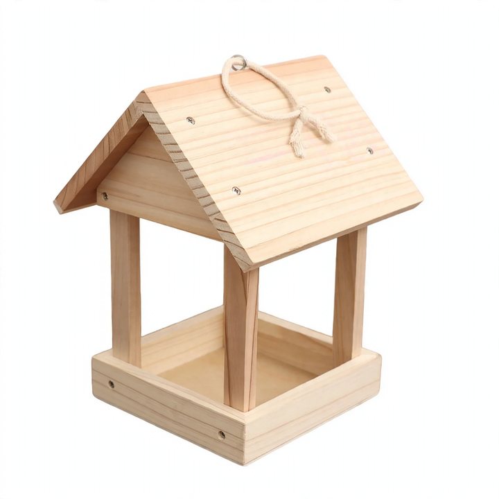 Open birdhouse made of wood as a feeding station