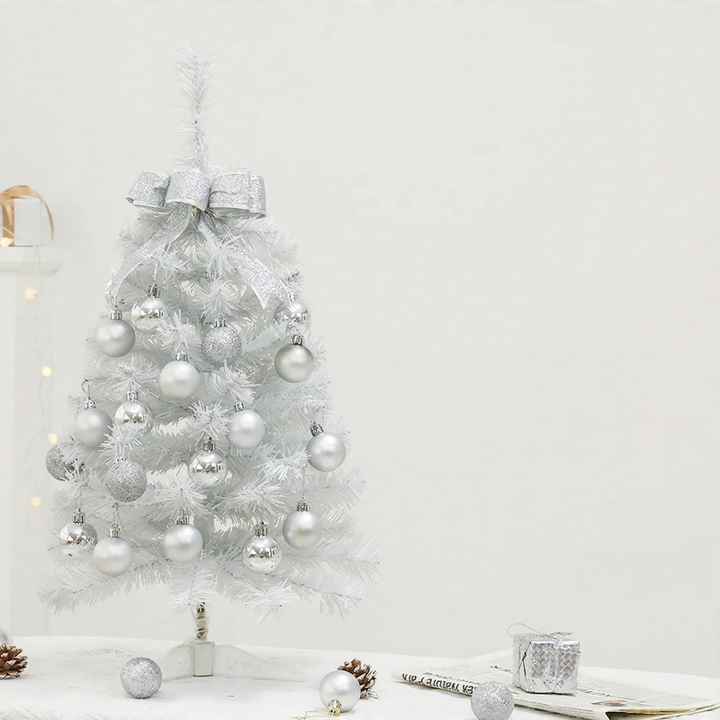 White mini Christmas tree with ornaments, 45 cm or 60 cm