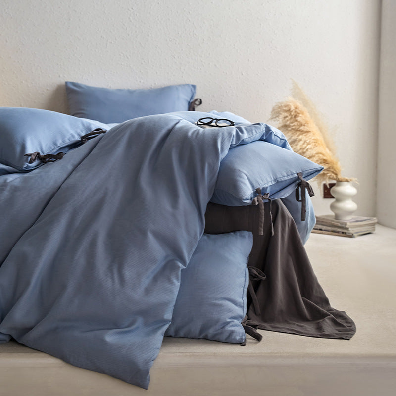 Cotton bedding set, 4-piece, with ties