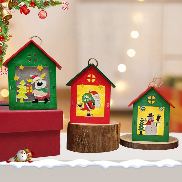 Illuminated wooden house for Christmas decoration