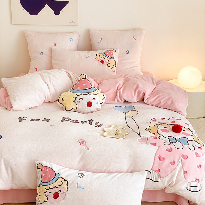 Milk fiber bedding set, 4-piece, 3D floral pattern