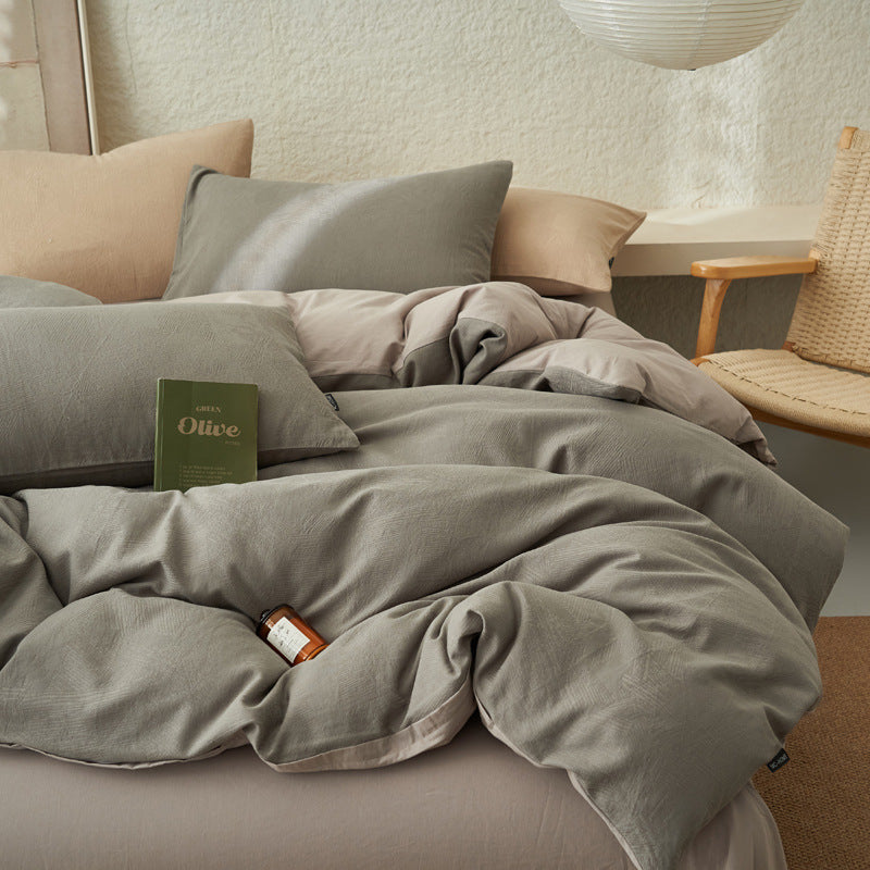 Cotton bedding set, textured pattern, washed